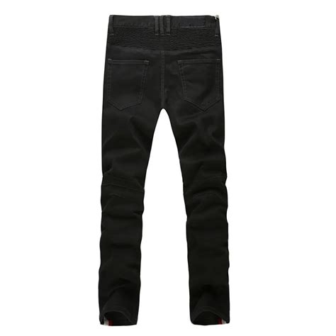 Pleated Black Denim Jeans 2015 Men Fashion Brand Slim Straight Jeans Men's Hip Hop Patchwork ...