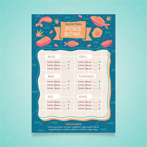 Free Vector | Hand drawn flat design poke menu template