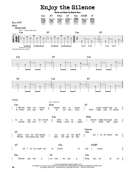 Enjoy The Silence by Depeche Mode Sheet Music for Guitar Cheat Sheet at Sheet Music Direct