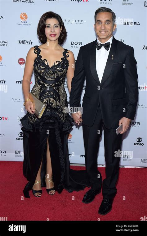 Bassem Youssef, right, and Hala Diab attend the 43rd International Emmy Awards at the New York ...