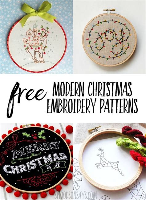 modern christmas embroidery patterns with text overlay