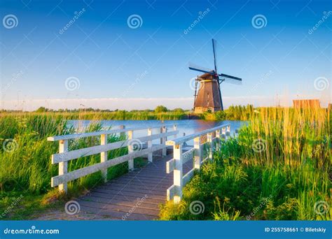 Kinderdijk National Park in the Netherlands. Windmills at the Day Time ...