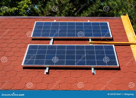 Solar Panel on the Roof of the House. Red Tiles Stock Image - Image of nature, photovoltaic ...