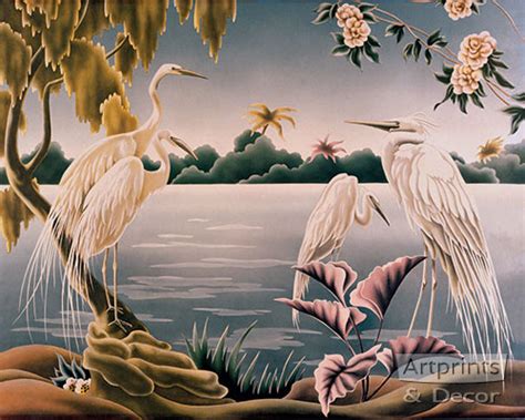 Four White Herons, Art Print at ArtPrintsAndDecor.com