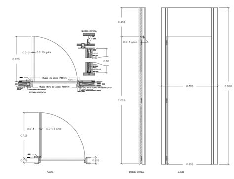 Door section, plan and installation cad drawing details dwg file - Cadbull