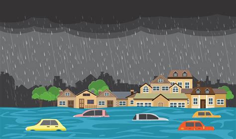 Flood disaster, flooding water in city street, vector design 6925789 ...