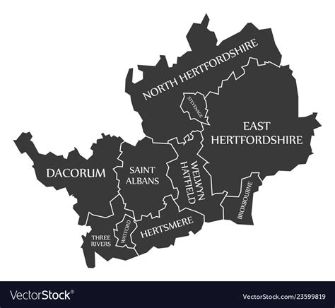 Hertfordshire county england uk black map Vector Image