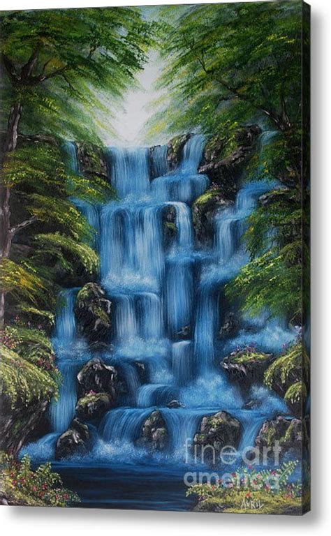 Waterfall Oil Painting Acrylic Print By Avril Brand | Waterfall paintings, Waterfall oil ...