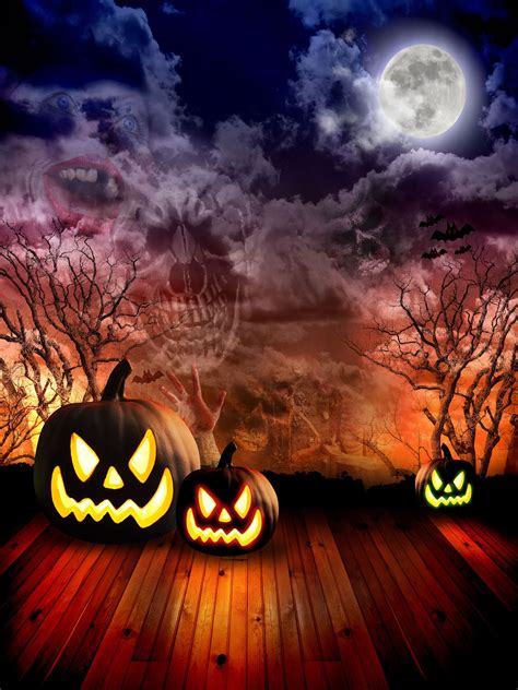 Halloween Full Moon Night Photo Backdrops Dark Forest Booth Photography Pumpkin Lantern ...