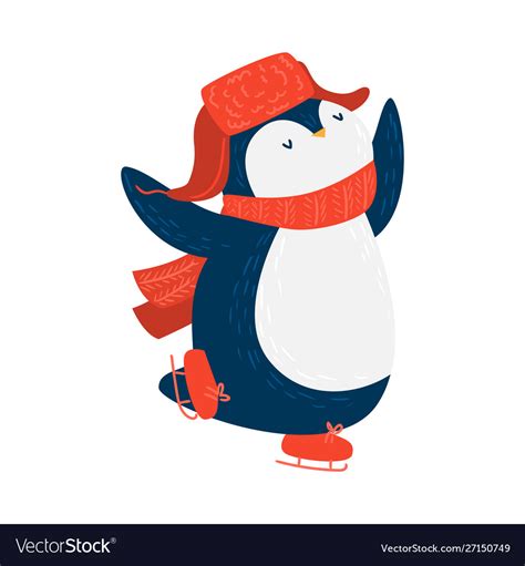 Cutepenguin ice skating raster Royalty Free Vector Image