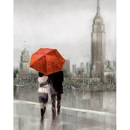 New York City Couple with Red Umbrella Canvas Wall Art, 15" x 19 ...