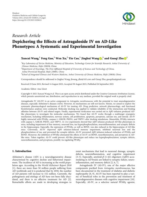 (PDF) Depichering the Effects of Astragaloside IV on AD-Like Phenotypes: A Systematic and ...