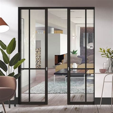 Liberty 4 Pane Black Primed Absolute Evokit Double Pocket Doors - Clear Glass | Franse ...