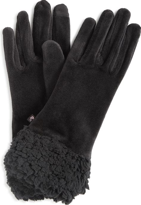 Cuddl Duds Women's Sherpa-Trim Double-Plush Velour Gloves - ShopStyle