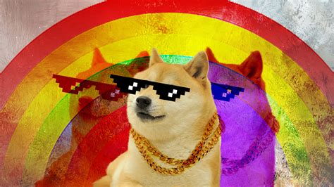 Download Rainbow Doge With Pixel Sunglasses Wallpaper | Wallpapers.com