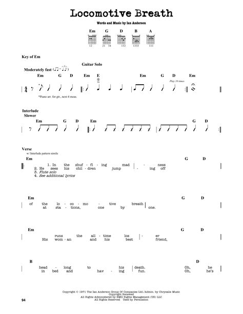 Locomotive Breath by Jethro Tull - Guitar Lead Sheet - Guitar Instructor