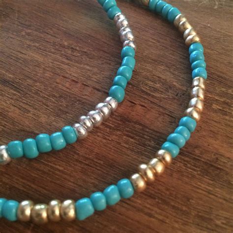 Turquoise Beaded Bracelet Anklet Stretch Bracelet Pride Ankle Bracelet Something Blue ...