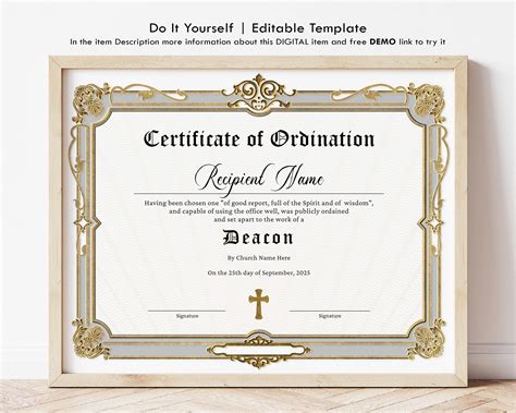 Deacon ordination certificate template printable certificate of ...