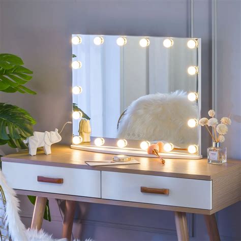 Luxfurni Vanity Mirror with Lights Large Hollywood Makeup Mirror Tabletop & Wall Mounted White ...