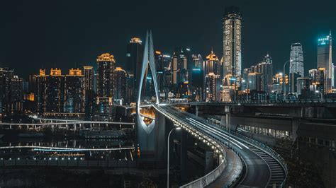 Bridge Building China Chongqing City Night Skyscraper 4K HD Travel Wallpapers | HD Wallpapers ...