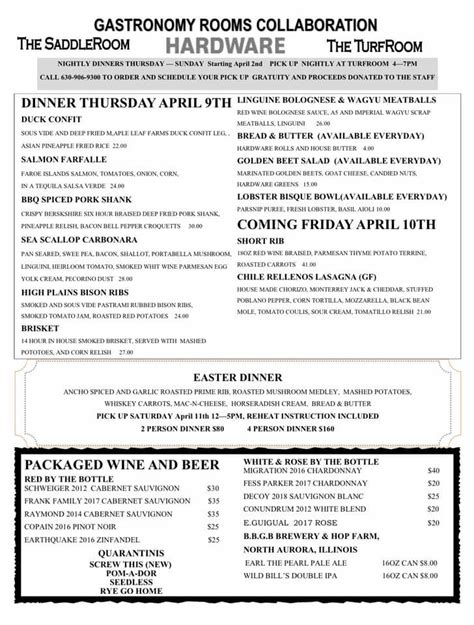 Menu at The Saddle Room pub & bar, Hoffman Estates