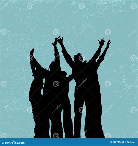 Group Prayer, Raised Hands, Praise and Worship, Silhouettes People. Stock Vector - Illustration ...