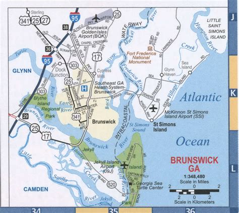 Brunswick GA road map, printable map highway Brunswick city surrounding area