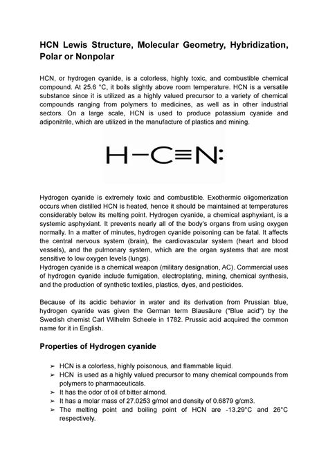 HCN Lewis Structure, Molecular Geometry, Hybridization, Polar or ...