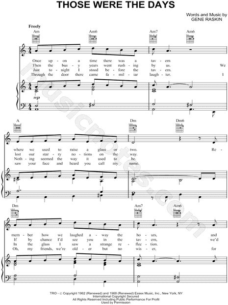 Mary Hopkin "Those Were the Days" Sheet Music in A Minor (transposable) - Download & Print - SKU ...