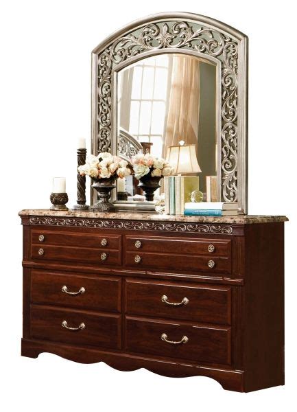 Triomphe Cherry Wood Glass Faux Marble Dresser & Mirror | Cherry wood dresser, Standard ...