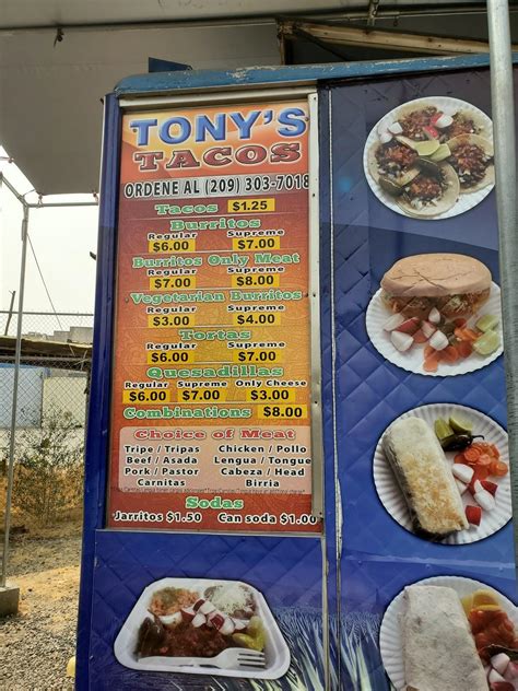 Menu at Tony's Tacos restaurant, Salida