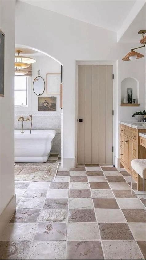 Neutral checkered flooring in bathroom | Bathroom interior design, Home interior design, Dream ...