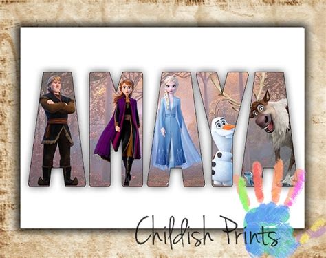 Personalised FROZEN Character Name Art Gift Idea Printable - Etsy