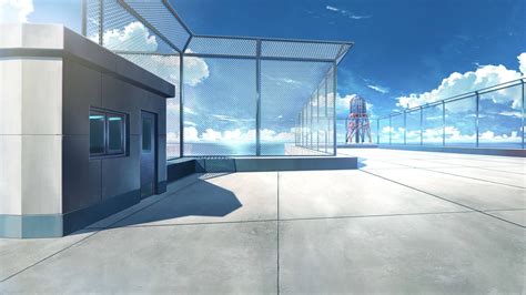 Download Anime School Scenery Empty Rooftop Wallpaper | Wallpapers.com