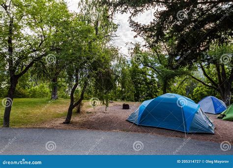 PEACHLAND, CANADA - AUGUST 01, 2020: Camping Site at Okanagan Lake ...