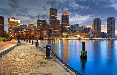 Boston Skyline at Night Stock Photo | Adobe Stock