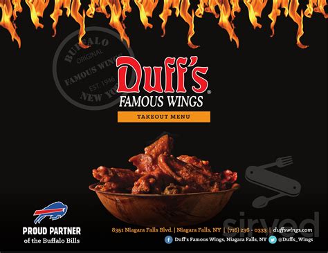 Duff's Famous Wings menu in Rochester, New York, USA