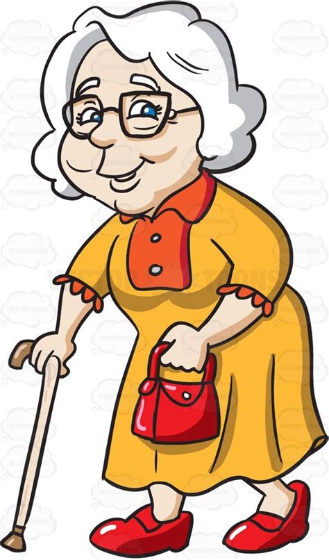 A Chic Female Senior Citizen With A Walking Stick | Cartoon drawings, Old lady cartoon, Easy ...