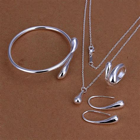 Wholesale sales Women 925 silver jewelry fashion jewelry Ring Earrings Bracelet Necklace set-in ...