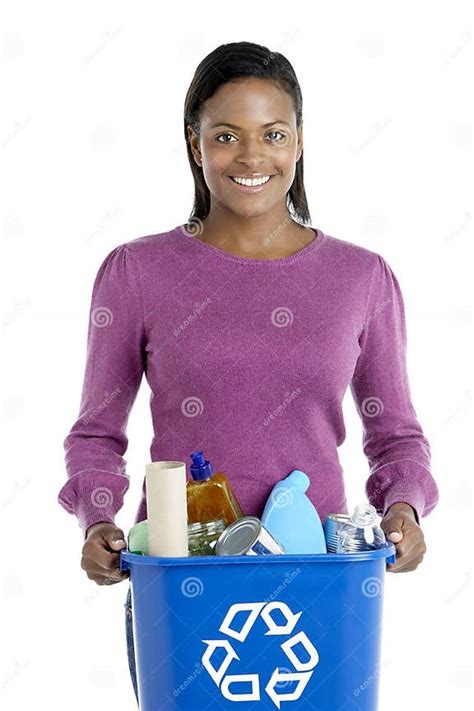 Woman Carrying Recycling Bin Stock Photo - Image of background, people: 10002972