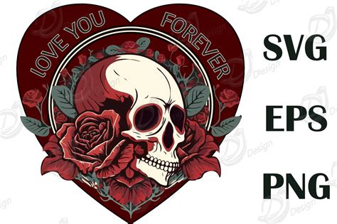 Gothic Heart with a Skull and Roses Graphic by DiaJoy-Design · Creative ...