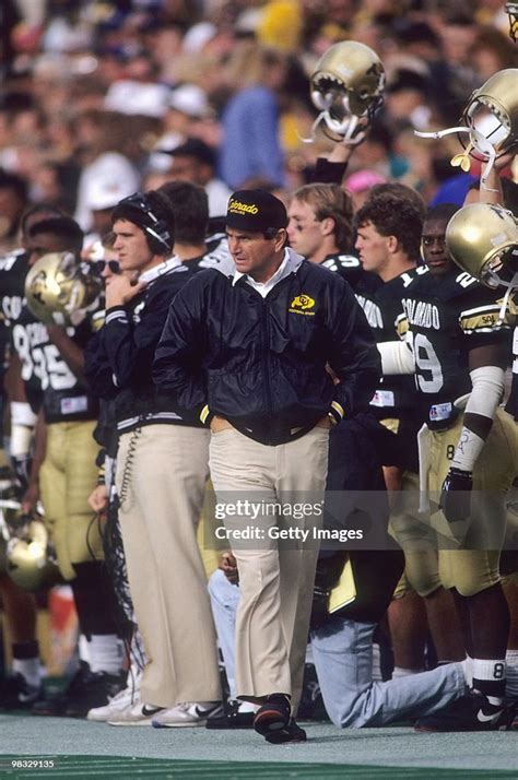 Bill McCartney of the Colorado Buffaloes walks on the sidelines... News Photo - Getty Images