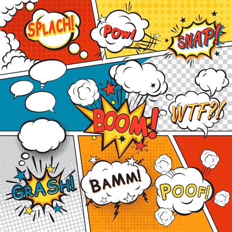 Free Vector | Comic speech bubbles in pop art style with splach powl snap boom poof text set ...