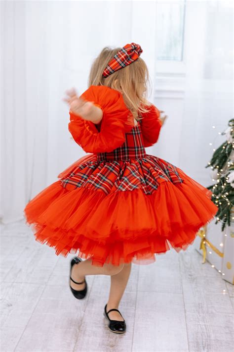 Red Christmas Baby Girl Dress, Christmas Photoshoot Kids Costume, Plaid Christmas Gown, Flannel ...