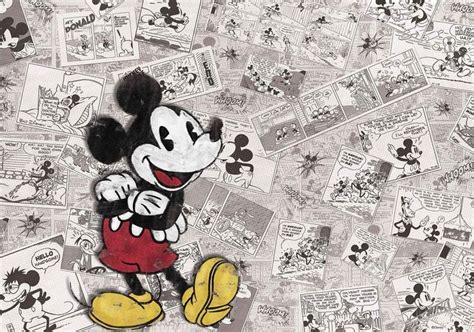 Disney Mickey Mouse Newsprint Vintage Wall Paper Mural | Buy at ...