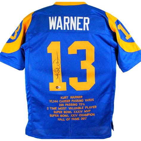 Kurt Warner Signed Career Highlight Stat Jersey (Beckett Hologram ...