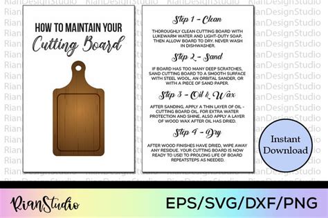 Printable Cutting Board Care Card Instructions SVG PNG