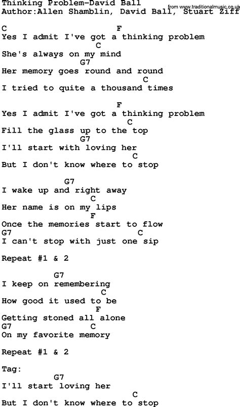 Country Music:Thinking Problem-David Ball Lyrics and Chords