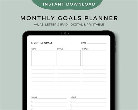 Monthly Goals Planner. Monthly Planner. Instant Download Planner. A5 ...