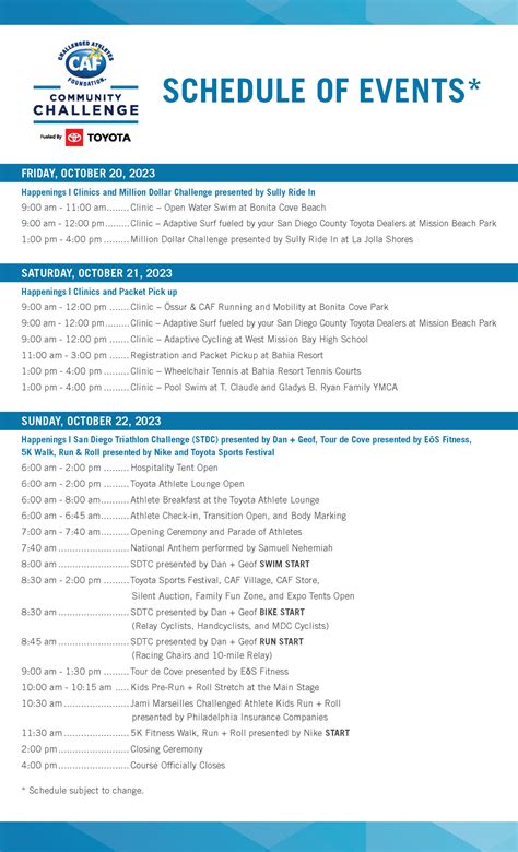 CCC Schedule of Events – without COA | Challenged Athletes Foundation